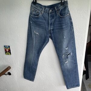 Levi's Vintage 501 Selvedge Straight Jeans Buttonfly Mild Distress Women Sz 29